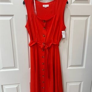 Harper Vibrant Red Button-Down Midi Dress